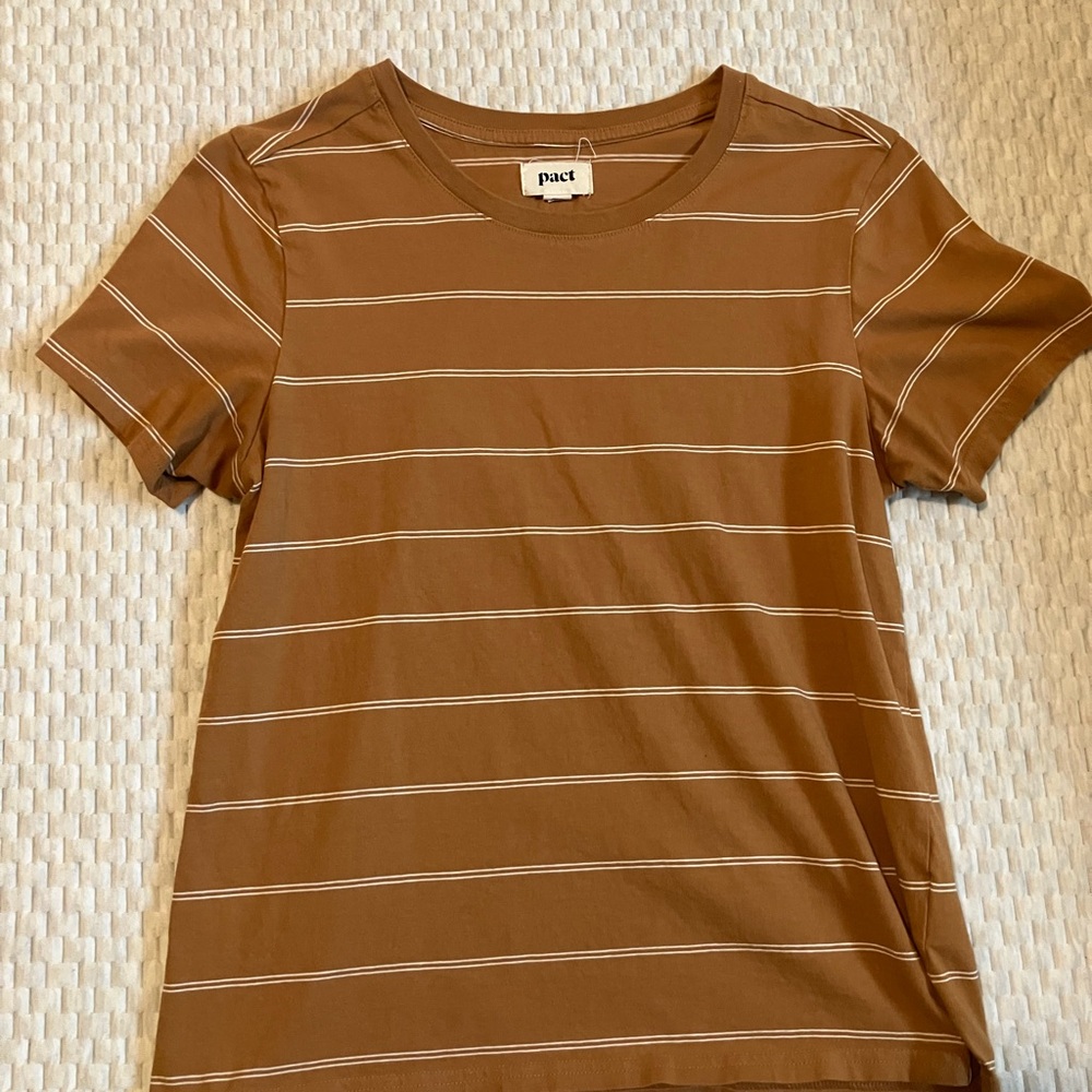 Pact Tan T-Shirt with Cream Stripes